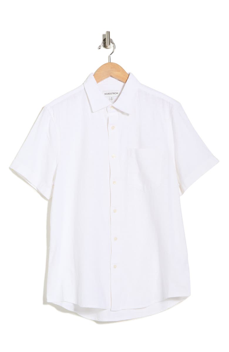 Nordstrom Short Sleeve Linen Blend Button-Up Shirt, Alternate, color, White