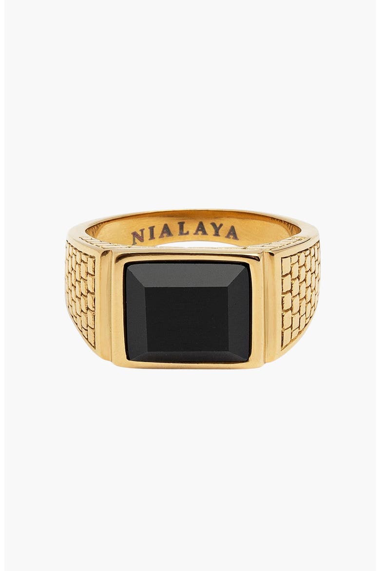Brick Signet Ring With Agate, Alternate, color, Gold / Black