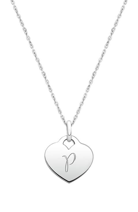 Sterling Silver Baby Heart 
Engraved Initial 12-14" Necklace