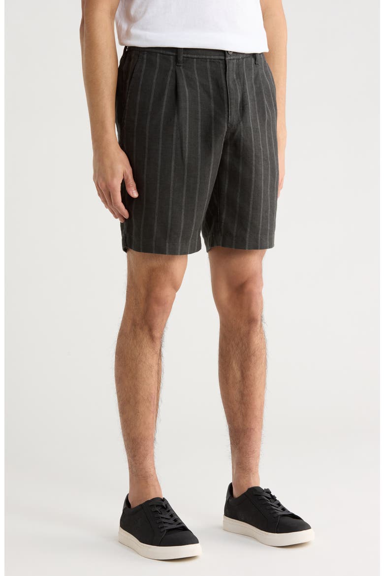 Isla Sands Pleated Stripe Linen Blend Shorts, Alternate, color, FOG GREY