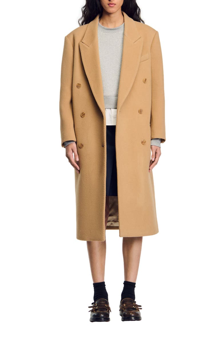 SANDRO Long wool-blend coat, Alternate, color, 