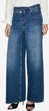 MANGO Asymmetric Button Wide Leg Jeans