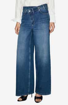 MANGO Asymmetric Button Wide Leg Jeans