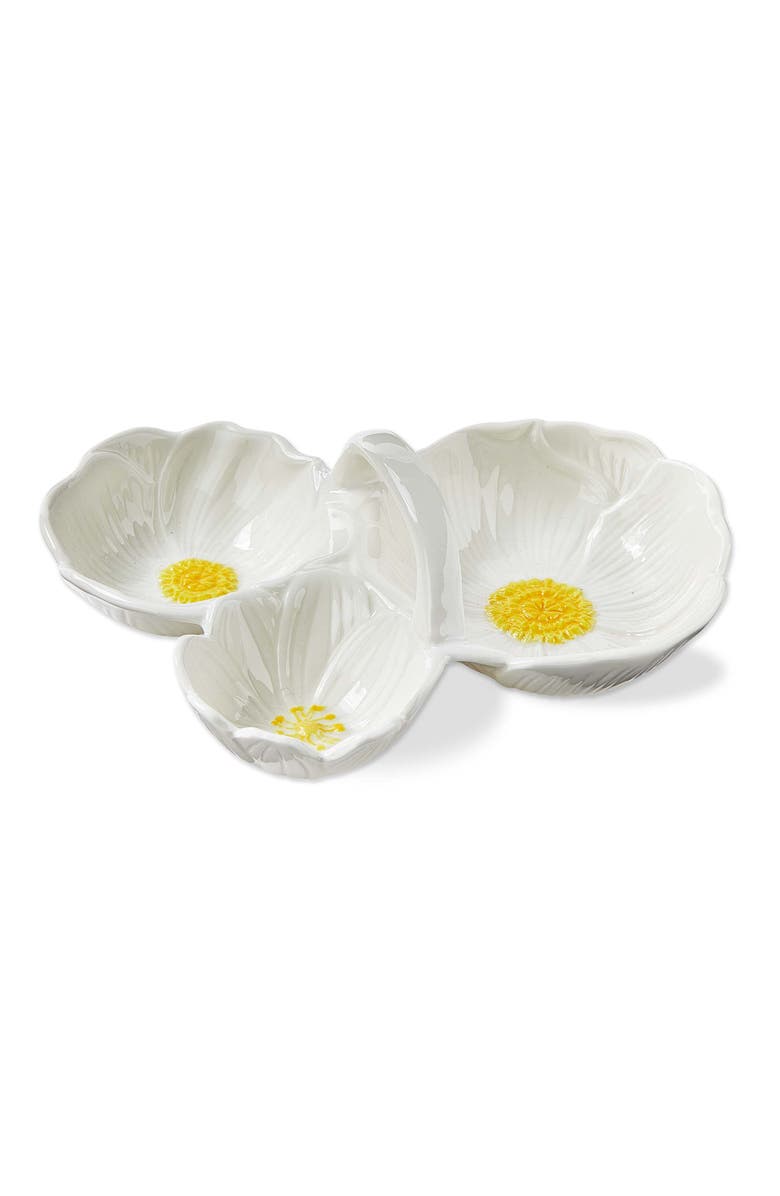 tag Blossom Divided Dish Ceramic Serving Tray for Spring Summer, Main, color, White
