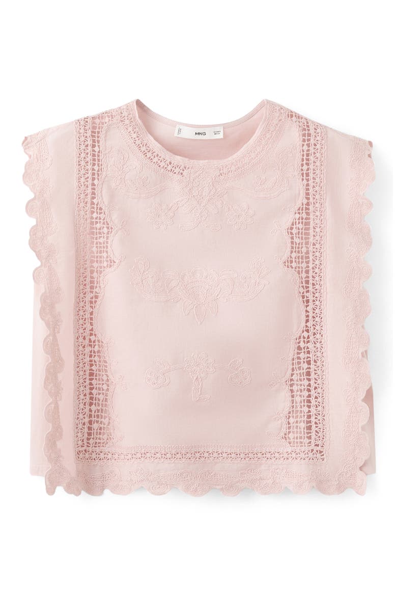 Embroidered Scalloped Trim Crop Cotton Blend Top, Alternate, color, PASTEL PINK