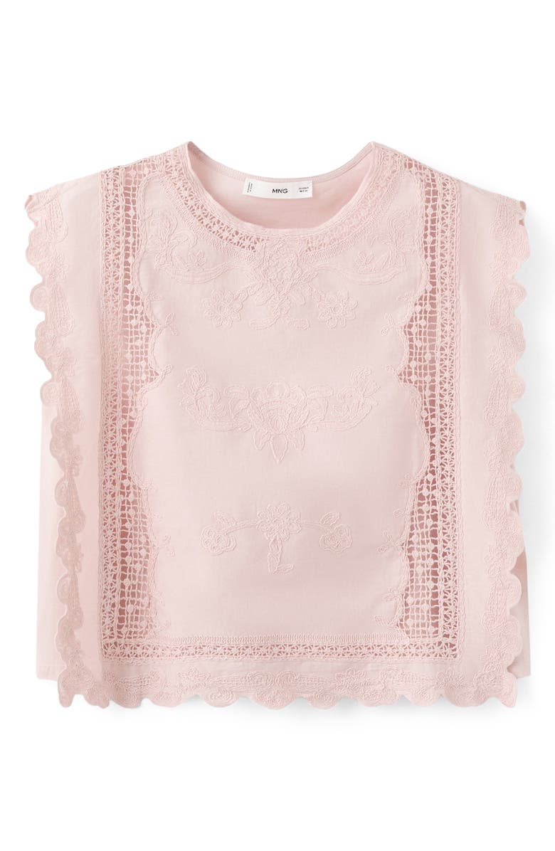 MANGO Embroidered Scalloped Trim Crop Cotton Blend Top, Alternate, color, Pastel Pink