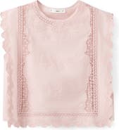 MANGO Embroidered Scalloped Trim Crop Cotton Blend Top