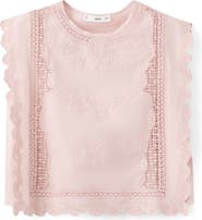 MANGO Embroidered Scalloped Trim Crop Cotton Blend Top