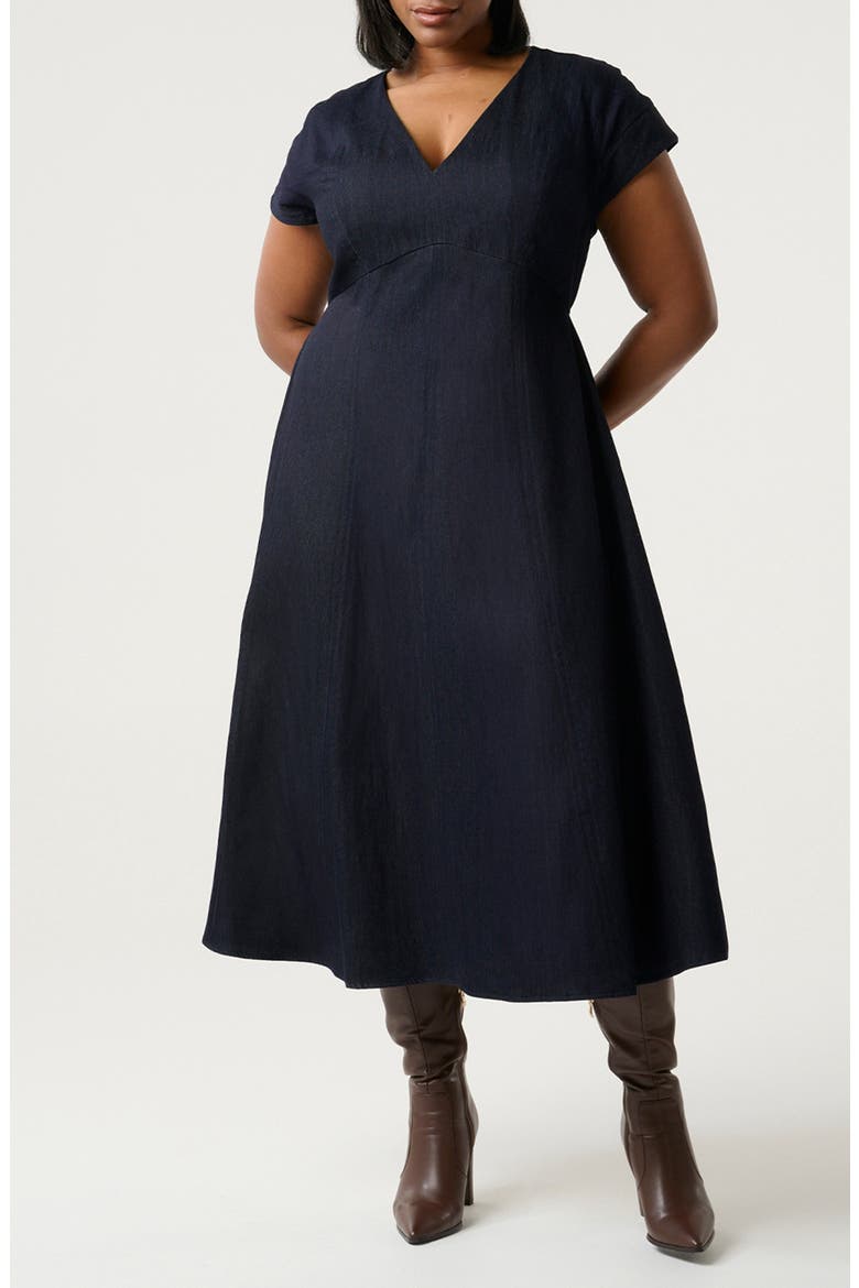 Abbie Fit & Flare Cotton Midi Dress, Main, color, INDIGO NOIR