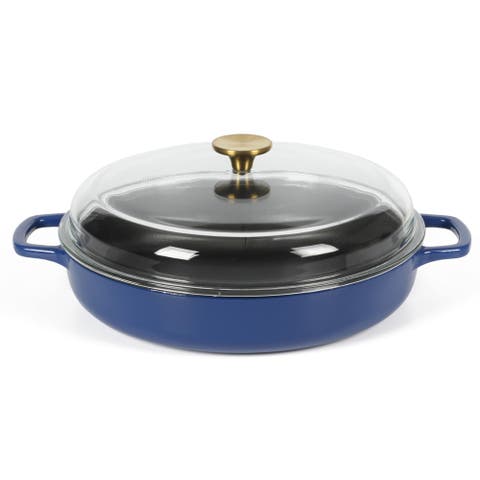 Enameled Cast Iron 7-in-1 Multipurpose Braiser Pan with Borosilicate Glass Lid