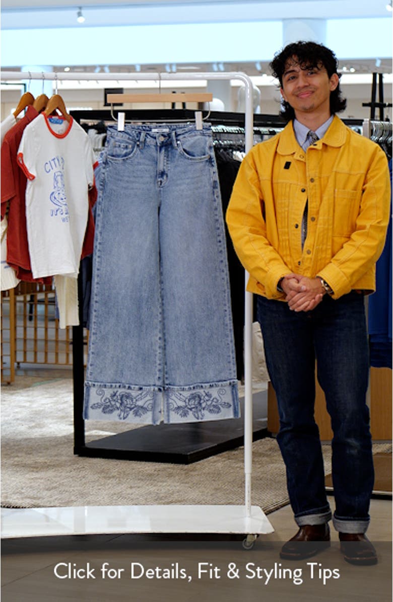 Flora Embroidered High Waist Cuffed Wide Leg Jeans, sales video thumbnail