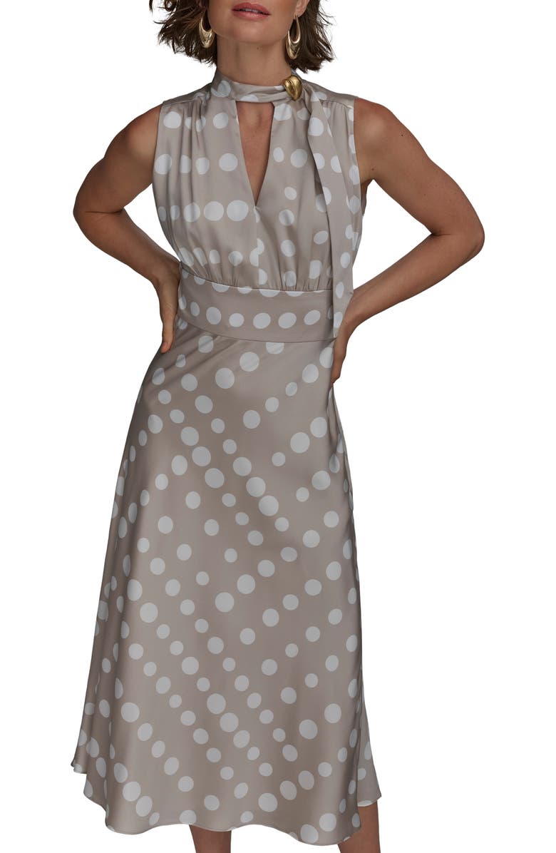 Donna Karan New York Print Scarf Sleeveless Midi Dress, Alternate, color, Clay/Cream