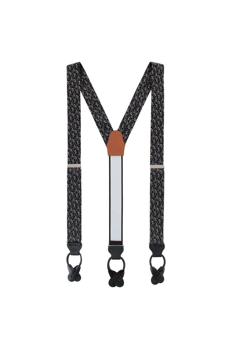 Big and Tall Davy Bones the Dancing Skeleton Silk Button End Suspenders, Alternate, color, Black