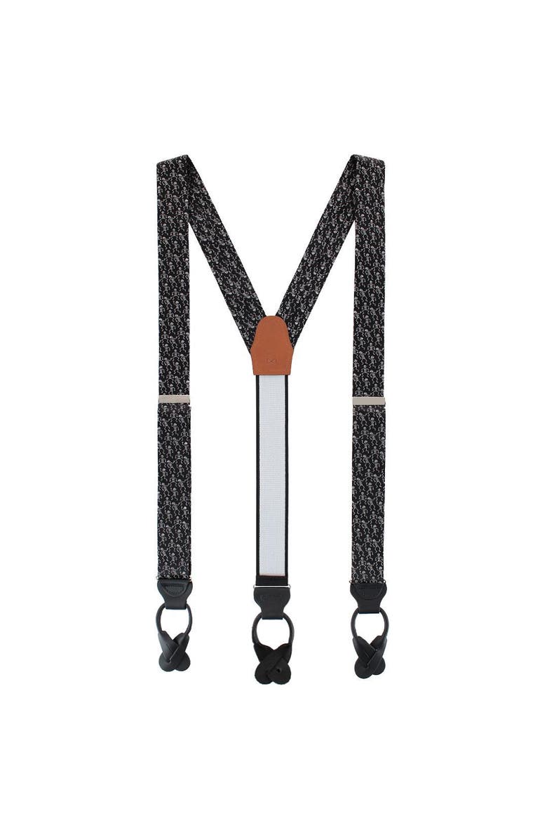 Trafalgar Big and Tall Davy Bones the Dancing Skeleton Silk Button End Suspenders, Alternate, color, Black