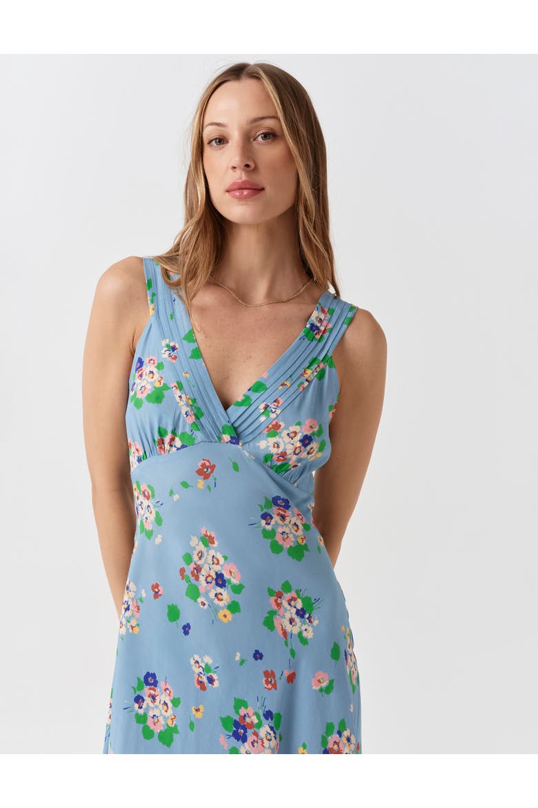 Elise Floral Pintuck Crepe Midi Dress, Alternate, color, Blue Floral