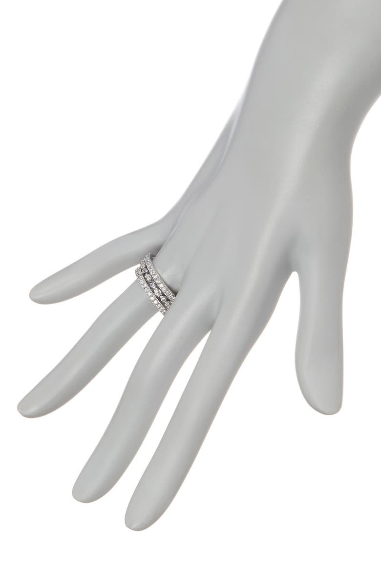 Sterling Silver Three Row CZ Band Ring - Set of 3, Alternate, color, SILVER