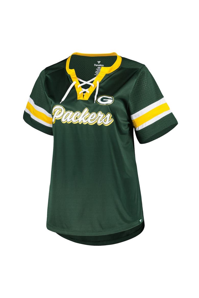 Women's Fanatics Branded Green Green Bay Packers Plus Size Original State Lace-Up T-Shirt, Alternate, color, Green