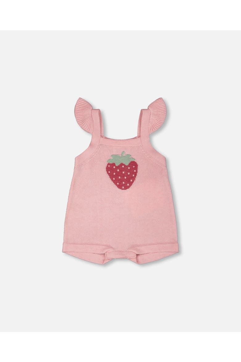 Knit Strawberry Romper, Main, color, Light Pink