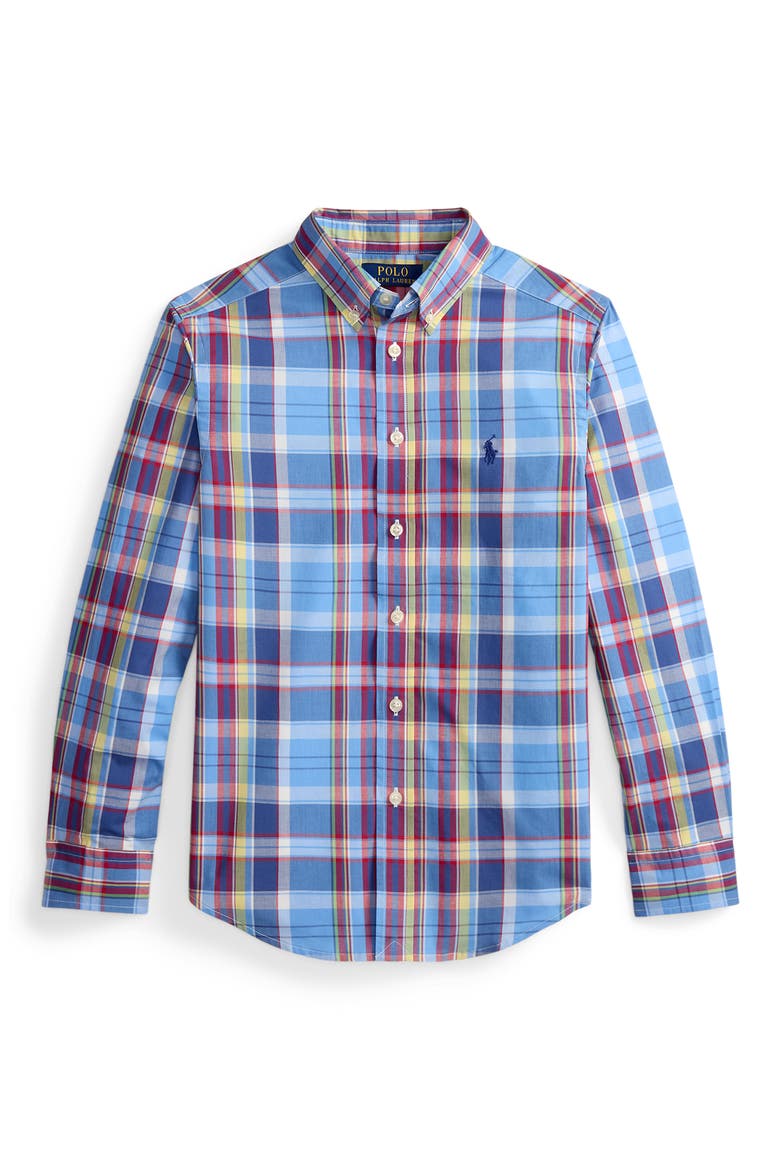 Kids' Plaid Cotton Poplin Button-Down Shirt, Main, color, MULTI