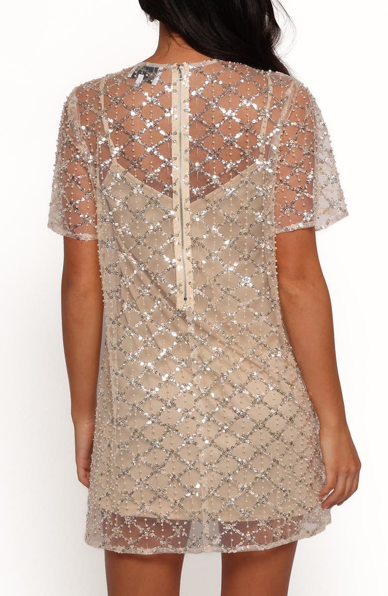 Petal & Pup Silvie Sequin & Faux Pearl Sheer Mesh Minidress, Alternate, color,