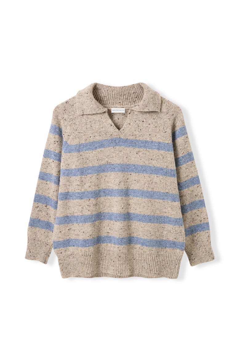 Donegal Striped Polo Sweater, Alternate, color, Oatmeal Stripe