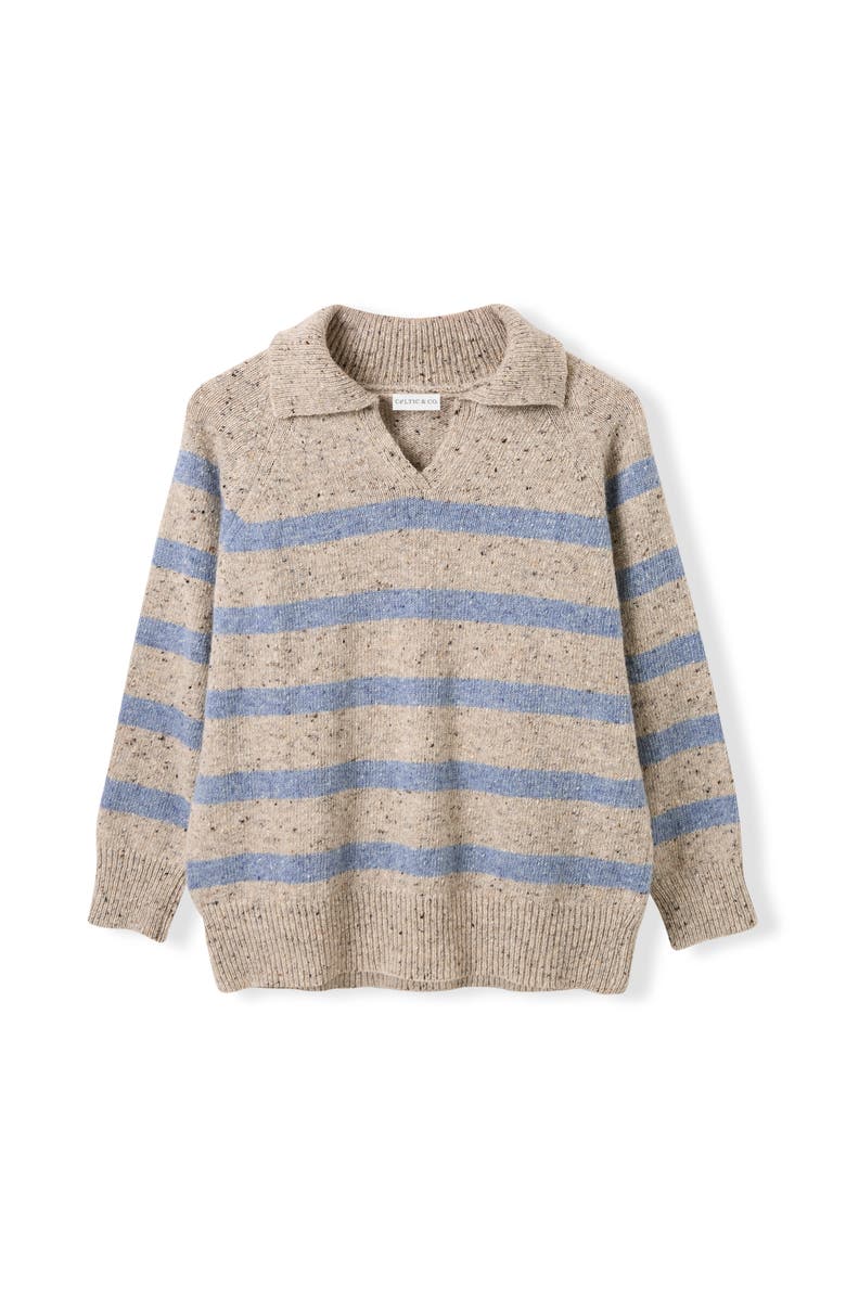 Celtic & Co. Donegal Striped Polo Sweater, Alternate, color, Oatmeal Stripe