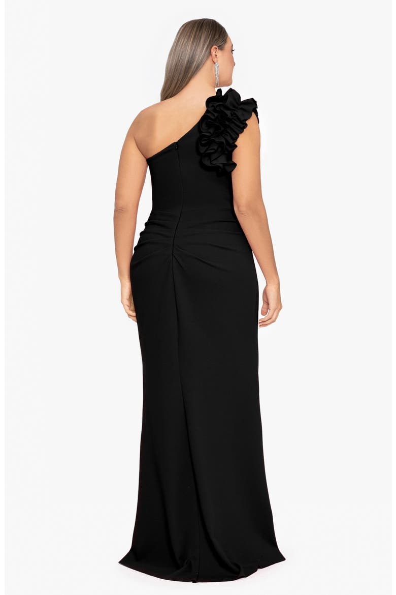 Ruffle Detail One-Shoulder Sheath Gown, Alternate, color, BLACK