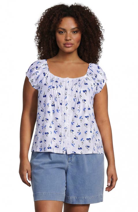 Plus Size Sleeveless Lightweight Jersey Pintuck Button Front Blouse