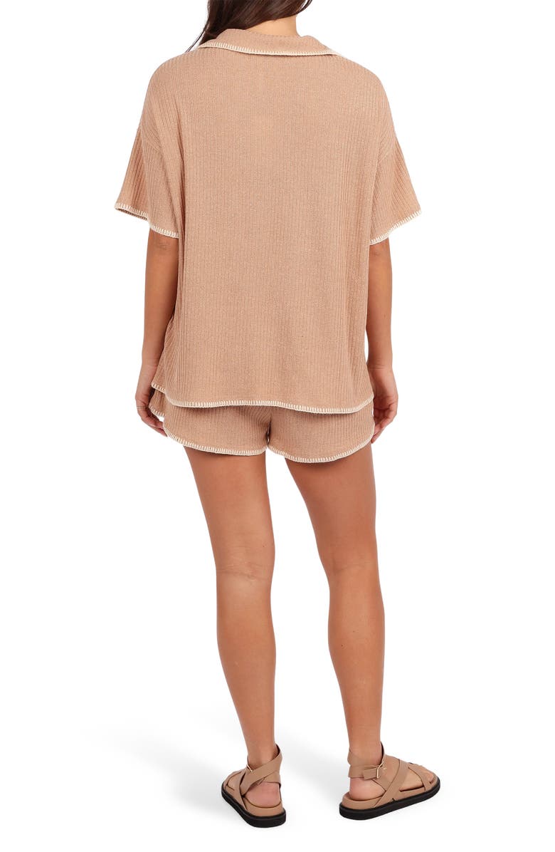 Petal & Pup Essen Knit Button-Up Shirt & Pull-On Shorts Set, Alternate, color, Mocha Cream
