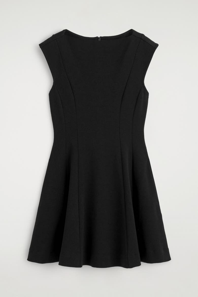 Sculpted Flared Cotton Mini Dress, Alternate, color, BLACK