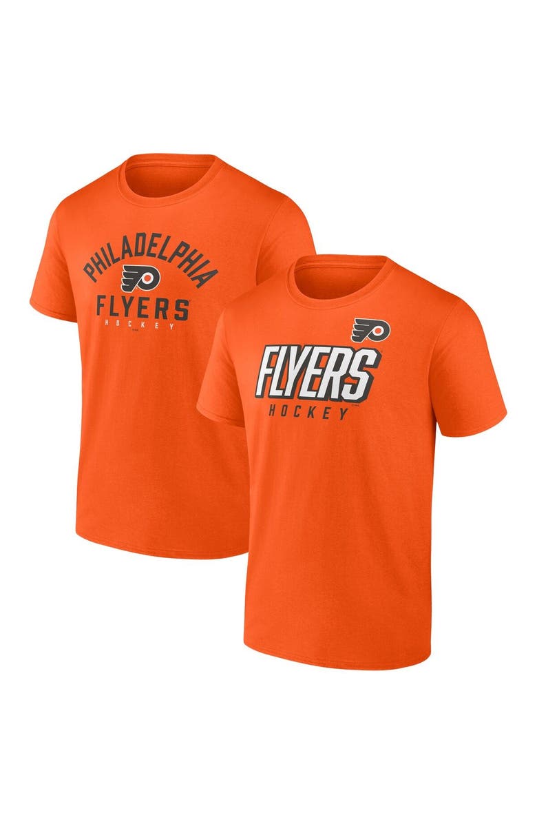 FANATICS Men's Fanatics Branded Orange Philadelphia Flyers Wordmark Two-Pack T-Shirt Set, Main, color,