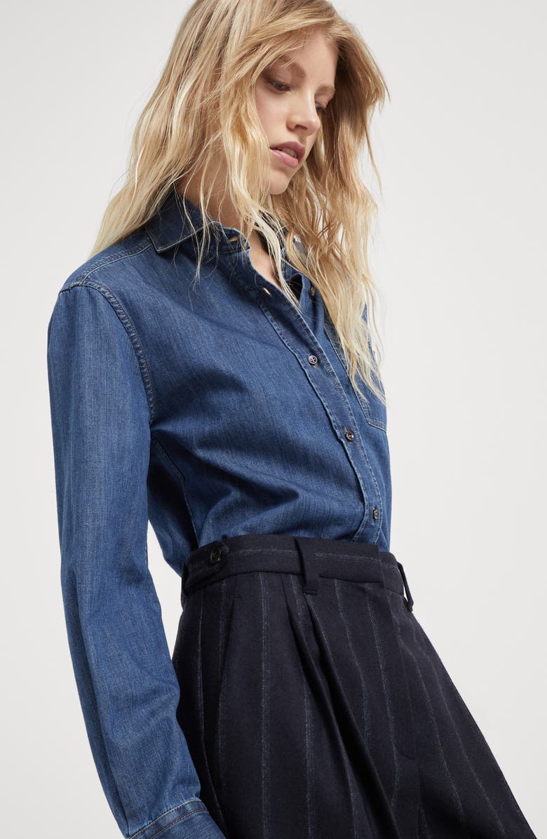 Brunello Cucinelli Techno virgin wool striped flannel sartorial baggy trousers, Alternate, color, 