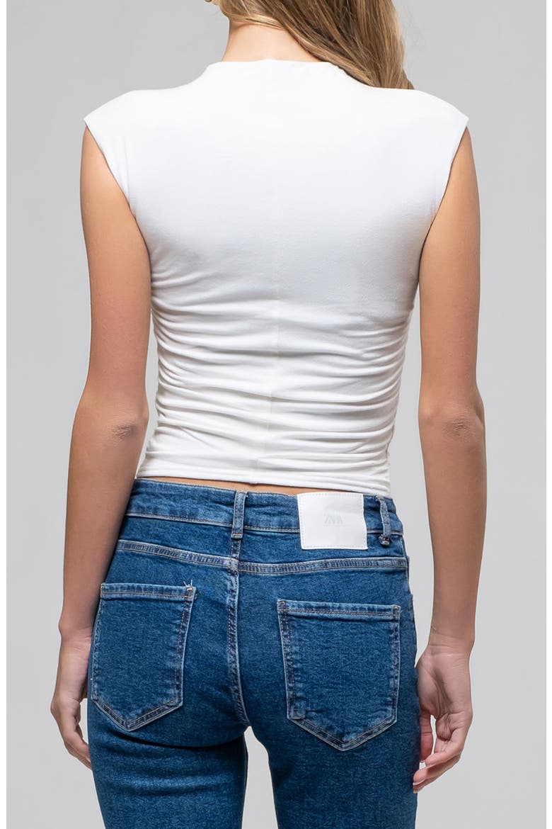 Side Ruched Cap Sleeve Top, Alternate, color, WHITE