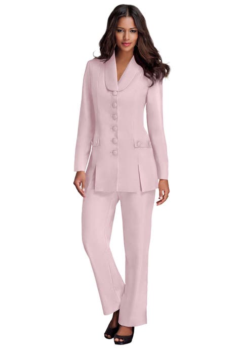 Plus Size Long Sleeve Ten Button Shawl Collar Pant Suit 2 Piece Pant Set (plus)