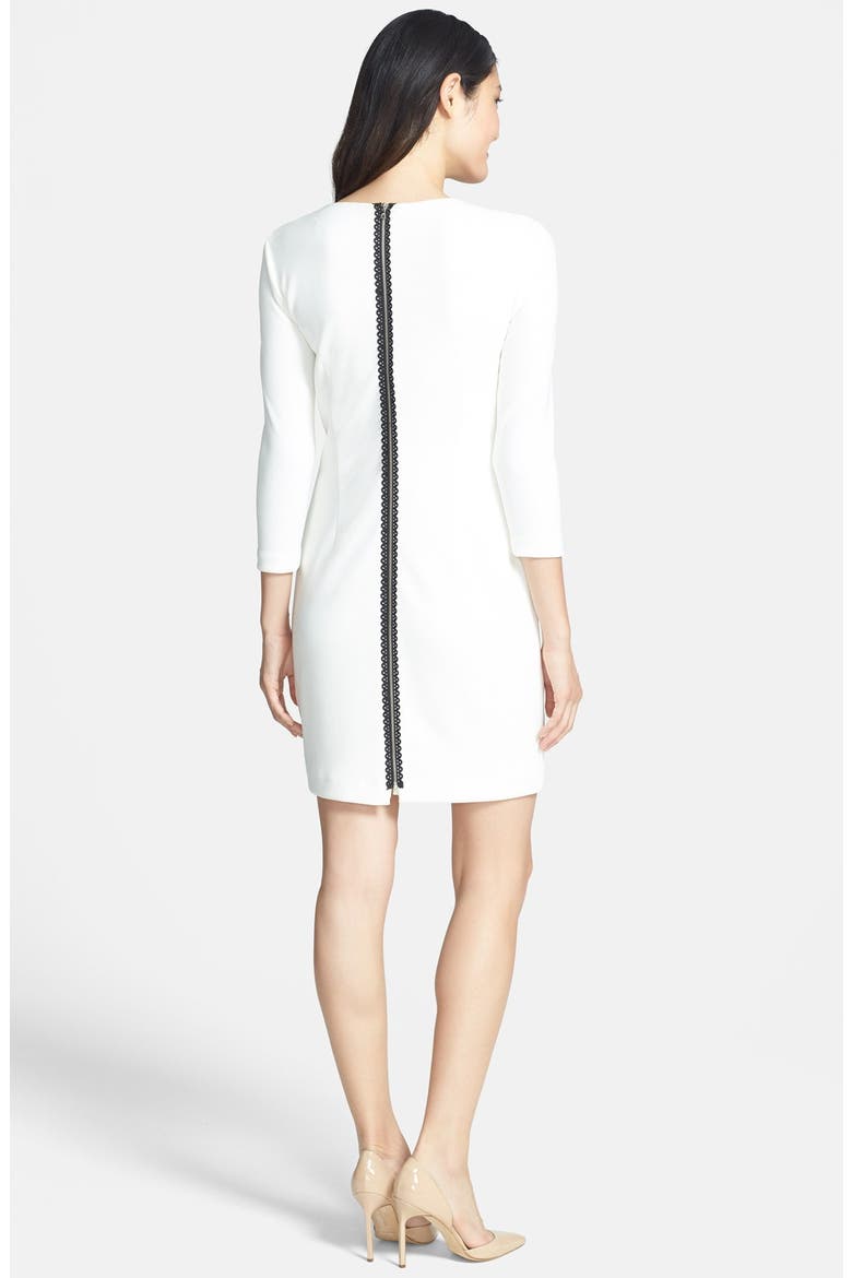Zipper Detail Stretch Piqué Sheath Dress, Alternate, color, WHITE
