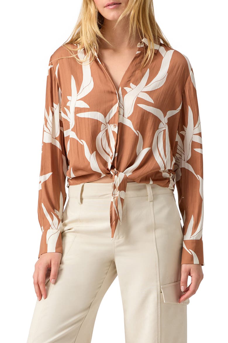 Lover Print Tie Hem Crop Sateen Shirt, Main, color, FIRST BLOOM