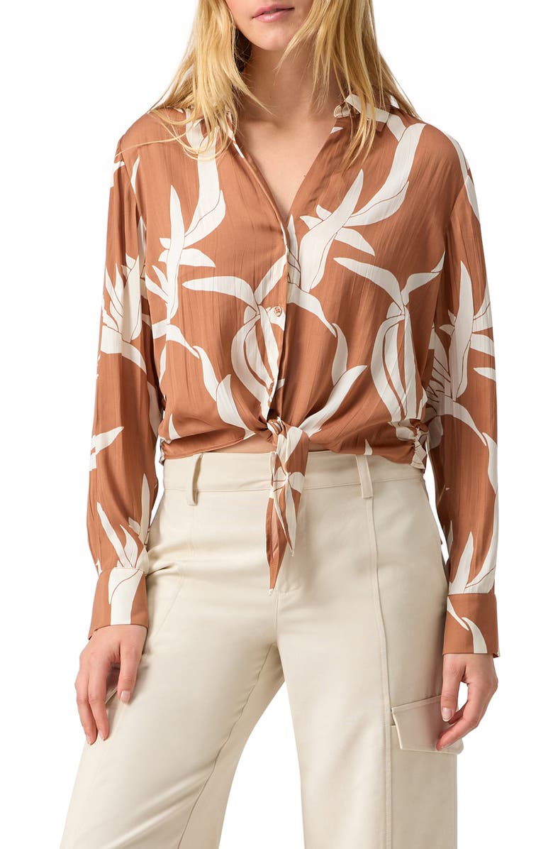 Sanctuary Lover Print Tie Hem Crop Sateen Shirt, Main, color, 
