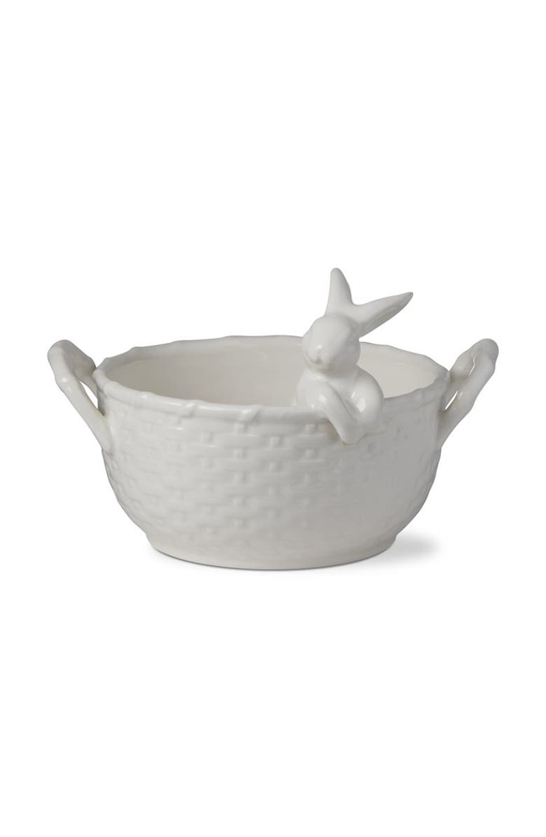 tag White Bunny Rabbit Easter Basket Bowl Decorative Ceramic, Main, color, White