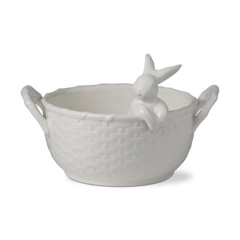 White Bunny Rabbit Easter Basket Bowl Decorative Ceramic