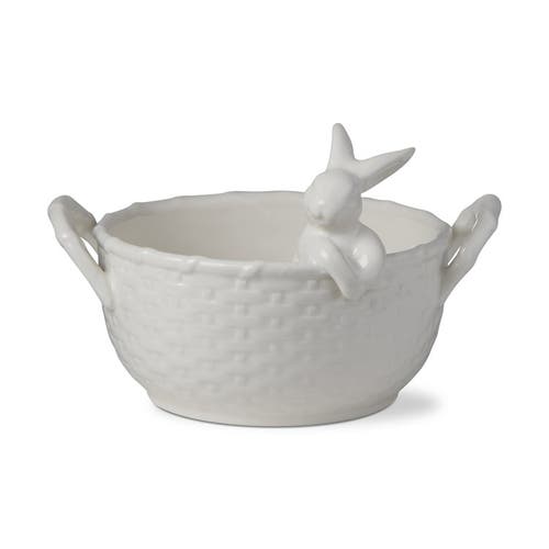 Tag White Bunny Rabbit Easter Basket Bowl Decorative Ceramic