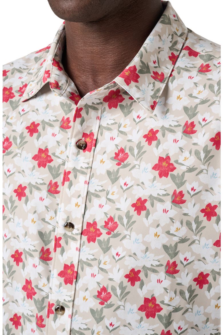 Techwoven Fairway Floral Short Sleeve Performance Button-Up Shirt, Alternate, color, ITALIAN SAND