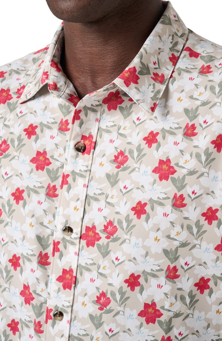 TravisMathew Techwoven Fairway Floral Short Sleeve Performance Button-Up Shirt, Alternate, color, Italian Sand