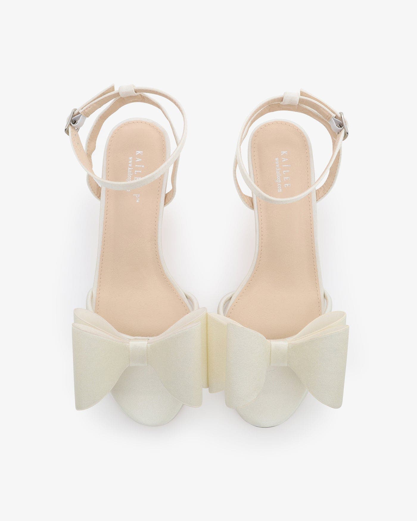 Sylvia Satin Strappy Kitten Heel Sandals with Front Tuxie Bow, Alternate, color, Ivory