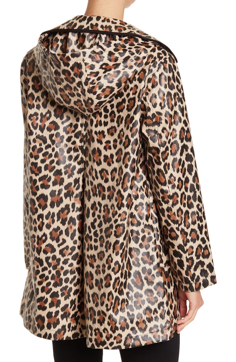 Kate Spade New York leopard print a-line rain jacket, Alternate, color, 