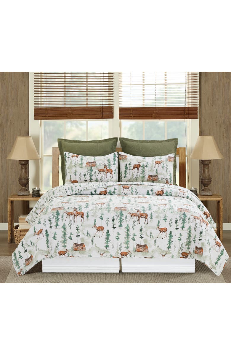 C&F Home Christopher Forest Cotton Quilt Set  - Reversible and Machine Washable, Main, color, White