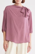 Renee C Scarf Detail Three-Quarter Sleeve Top