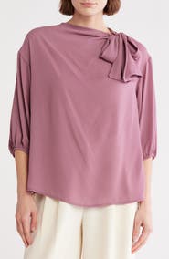 Renee C Scarf Detail Three-Quarter Sleeve Top