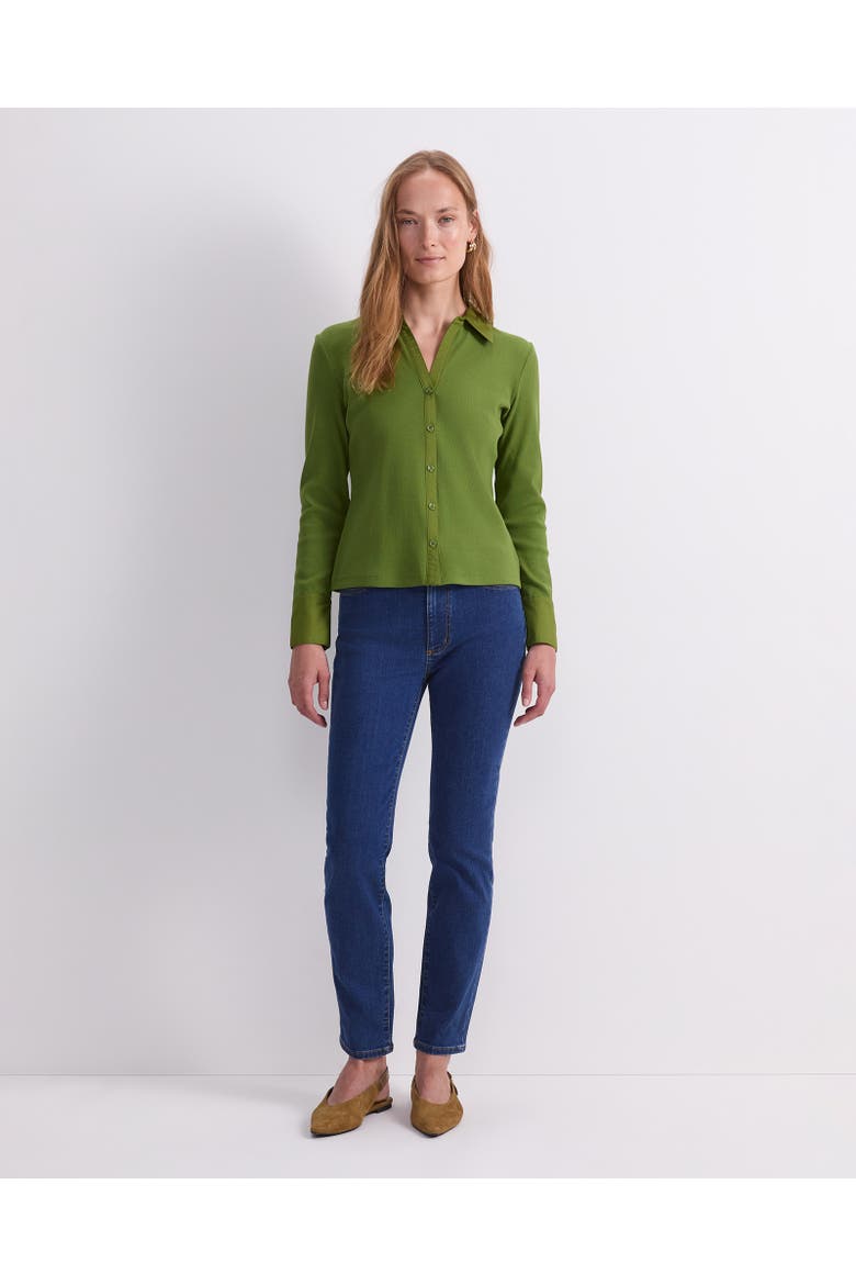 Catherine Rib Button-Front Shirt, Alternate, color, Olive Green