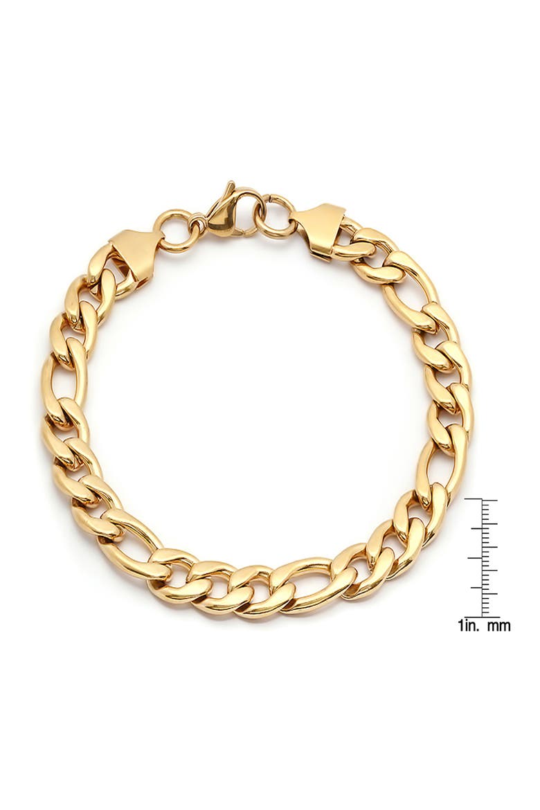 Men's 18K Gold Plated Stainless Steel Figaro Chain Bracelet, Alternate, color, GOLD