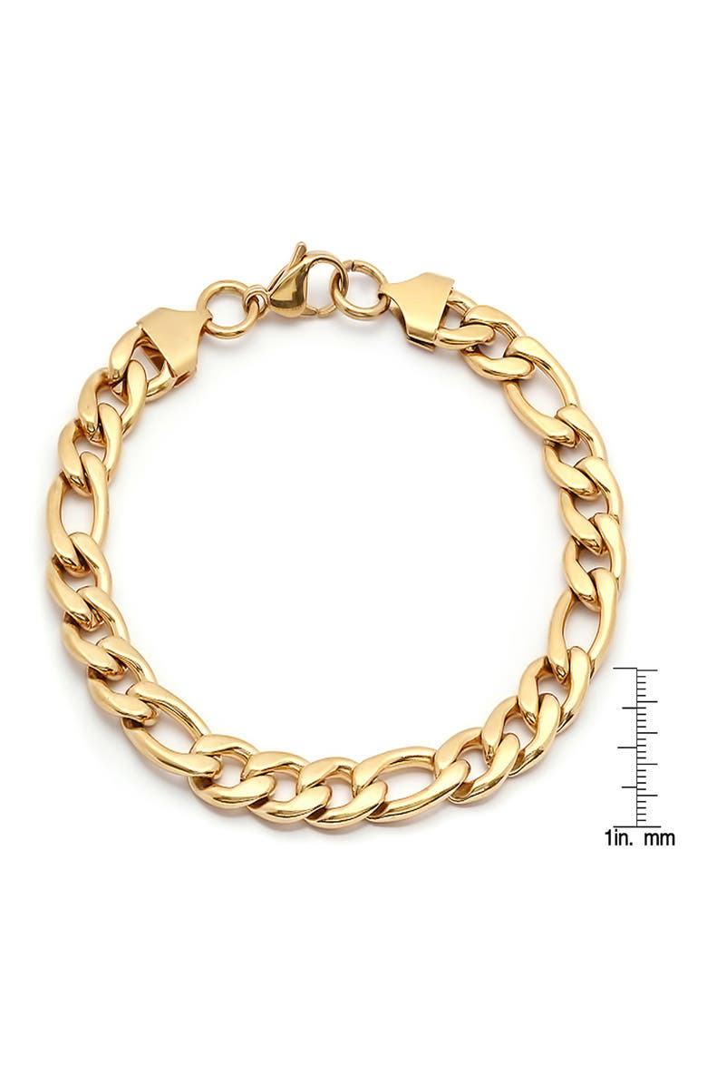 HMY JEWELRY Men's 18K Gold Plated Stainless Steel Figaro Chain Bracelet, Alternate, color, Gold